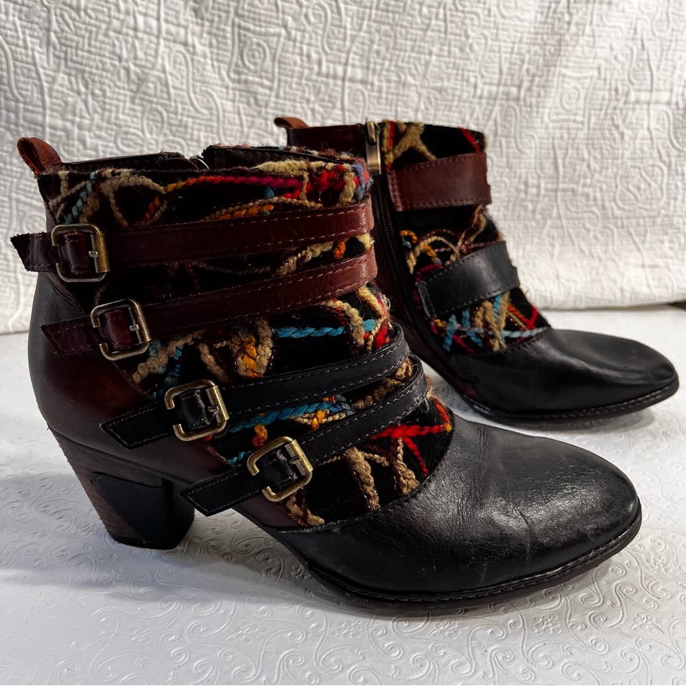 Spring Step LArtiste Womens 42 Redding Boot Block Heel Strappy Layered Leather